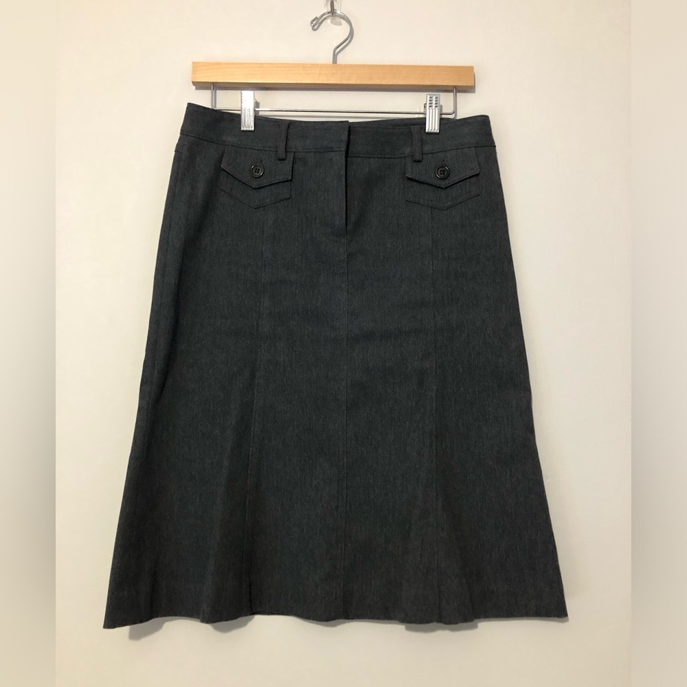 Theory Gray Double-Breasted 2 Piece Jacket Skirt Suit Set Women’s Small Skirt 4 - Picture 10 of 15